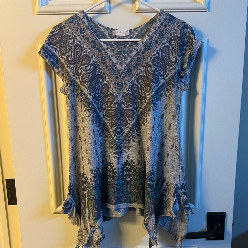 Altar'd State Blue and Gray Paisley Blouse